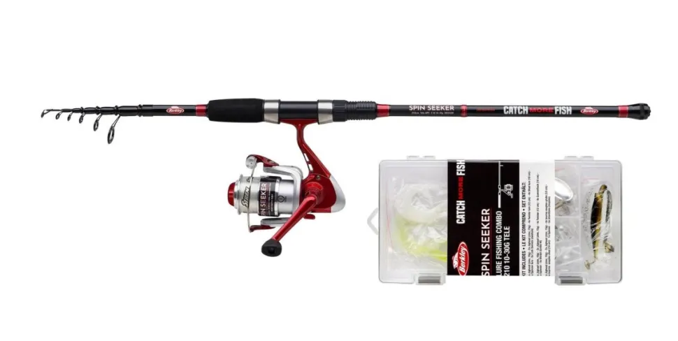 Berkley CMF Spin Seeker 2,10m 10-30g Tele Combo Rute Rolle Schnur Köder Set