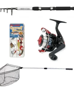Expedition Angelrute Teleskop Angel Combo mit Schnur Angelköder Set und Kescher