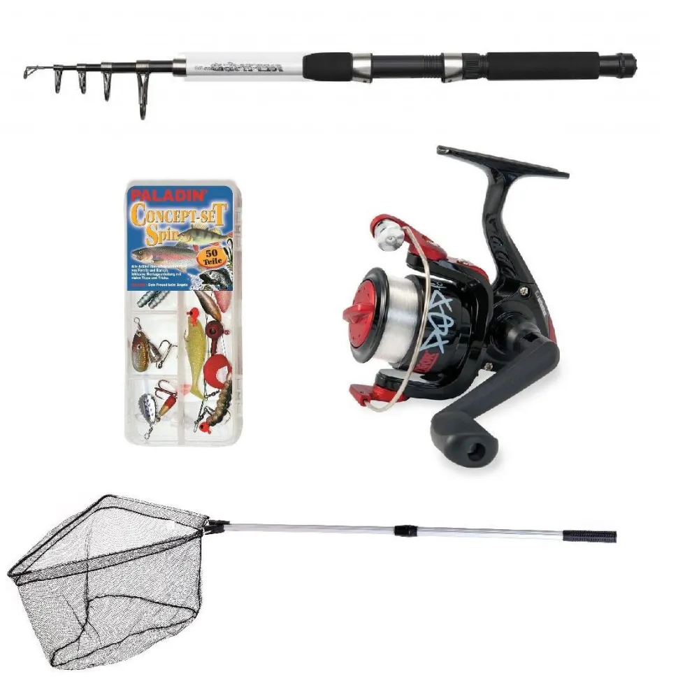 Expedition Angelrute Teleskop Angel Combo mit Schnur Angelköder Set und Kescher