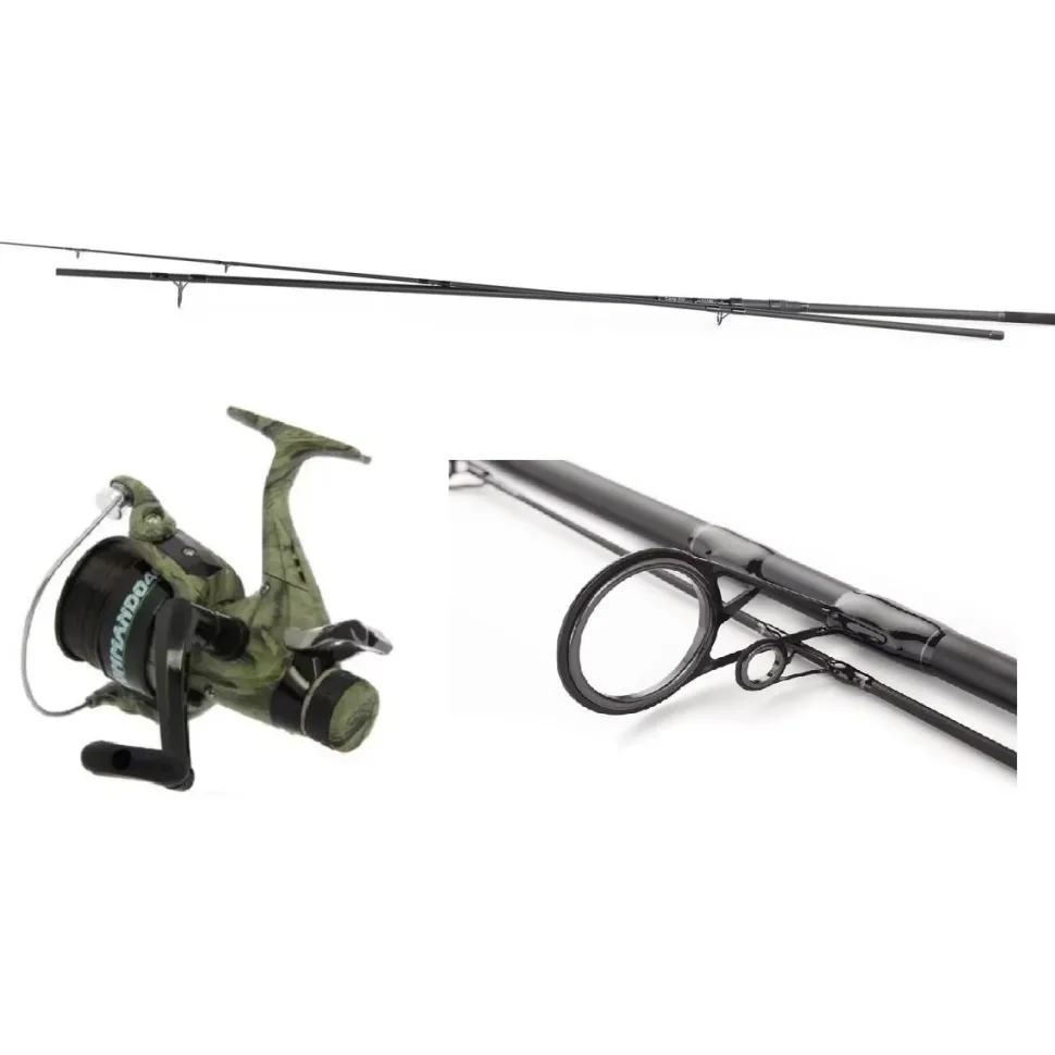 Karpfencombo Carp Set 12ft 3,60m 3,00lbs 2-teilig + Camo 60 Freilaufrolle mit Schnur