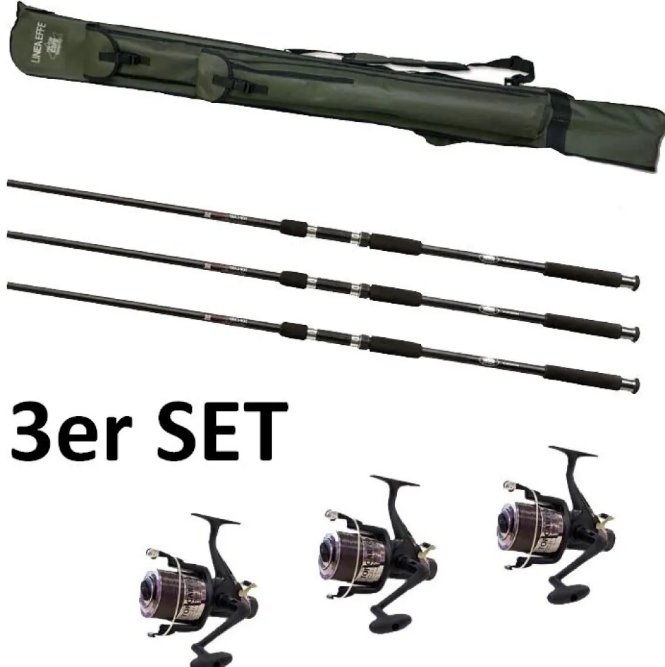LINEAEFFE Karpfen Angel Set Top Carp Combo3 - 3 Karpfenruten + 3 Freilaufrollen + Karpfenfutteral