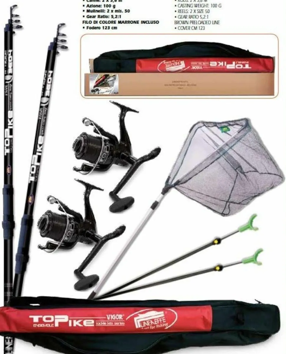 LINEAEFFE PIKE Hecht COMBO SET 2 Rute + 2 Rollen + Kescher + Ständer + Futteral