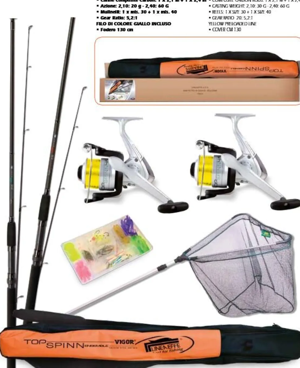 Lineaeffe Spin Combo Set 2 Ruten + 2 Rollen + Kescher + Kunstköder + Futteral