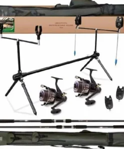 LINEAEFFE Top Carp Angelset 2 Ruten 2 Freilaufrollen + Rodpod + Bissanzeiger + Futteral