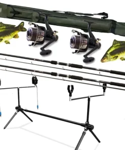 LINEAEFFE Top Carp Angelset 2 Ruten 2 Freilaufrollen + Rodpod + Bissanzeiger + Futteral
