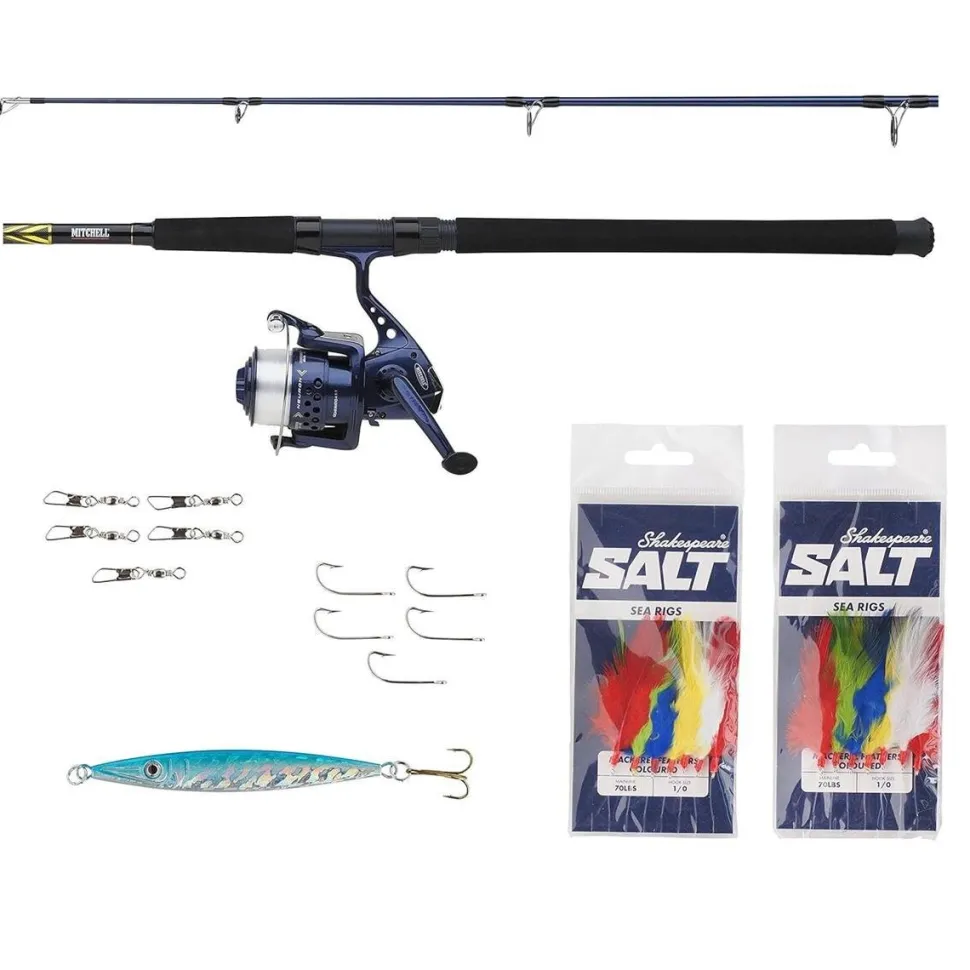 Mitchell Boat Pilk Combo Angelset Meeresrute 2,10m 100-400g + Rolle + Schnur + Angelzubehör Norwegenangeln