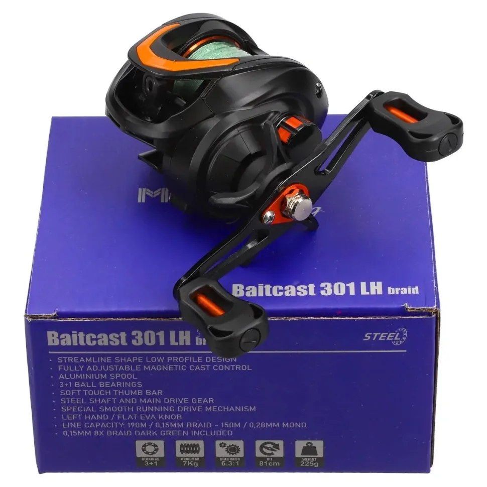 Mostal Taipan Baitcastcombo 2,00m / 7-21g + 301 LH IOX Braid + Schnur Baitcastset