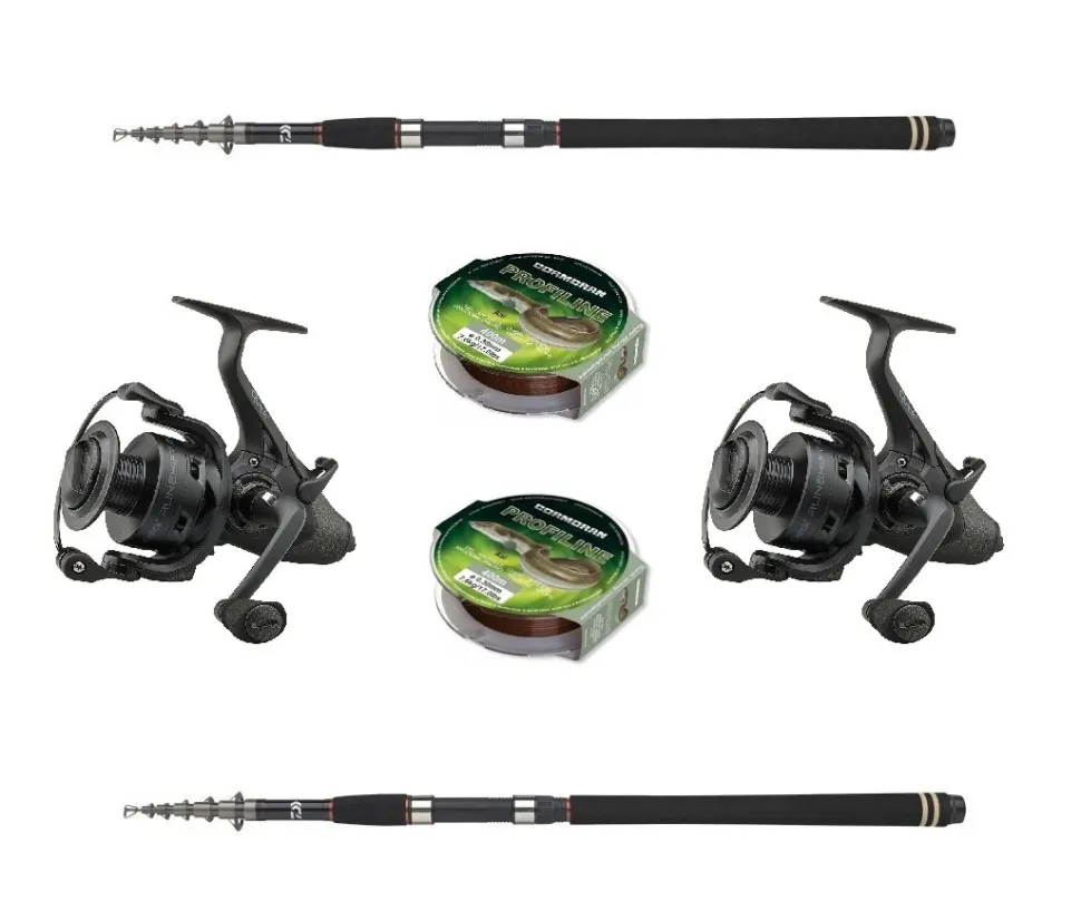 2x Tele Aalcombo incl. Freilaufrolle und monofiler Schnur